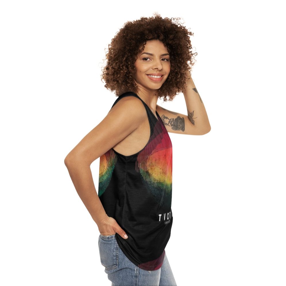 Unisex tank top with TV on the Radio 2022 tour design - women side