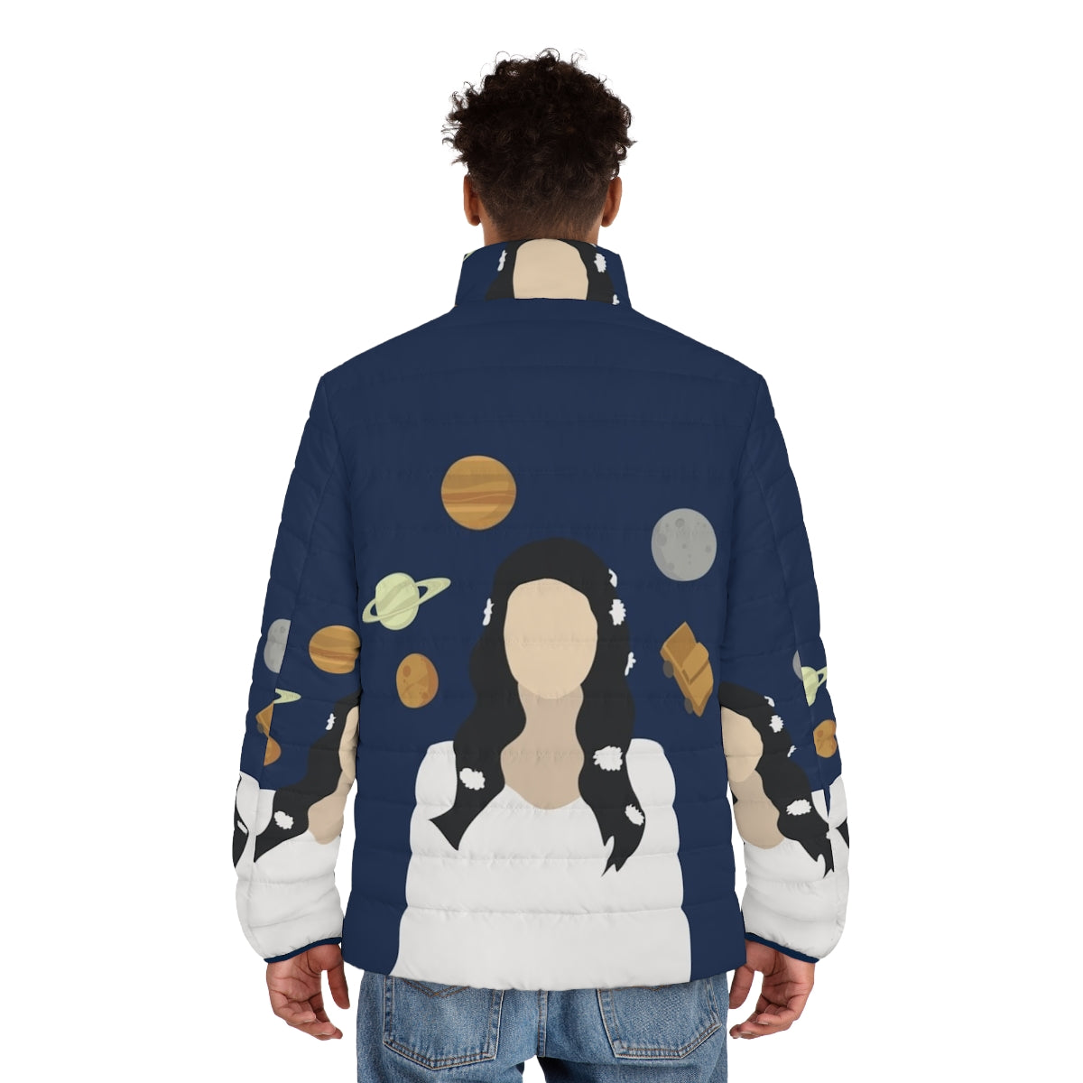 Lana Del Rey inspired puffer jacket with moon and space graphics - men back