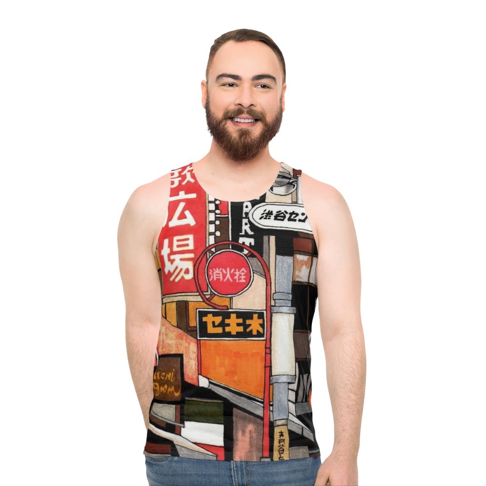 Unisex tank top featuring colorful Tokyo street signs - men