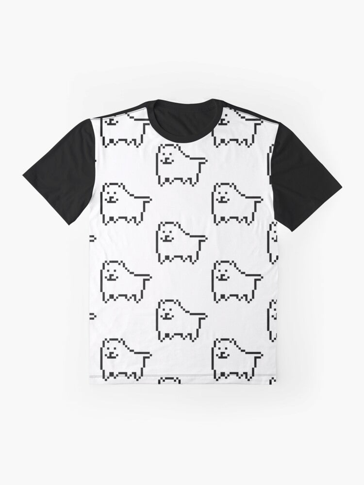 Undertale Annoying Dog Graphic T-Shirt featuring the iconic dog character from the game Undertale - Flat lay