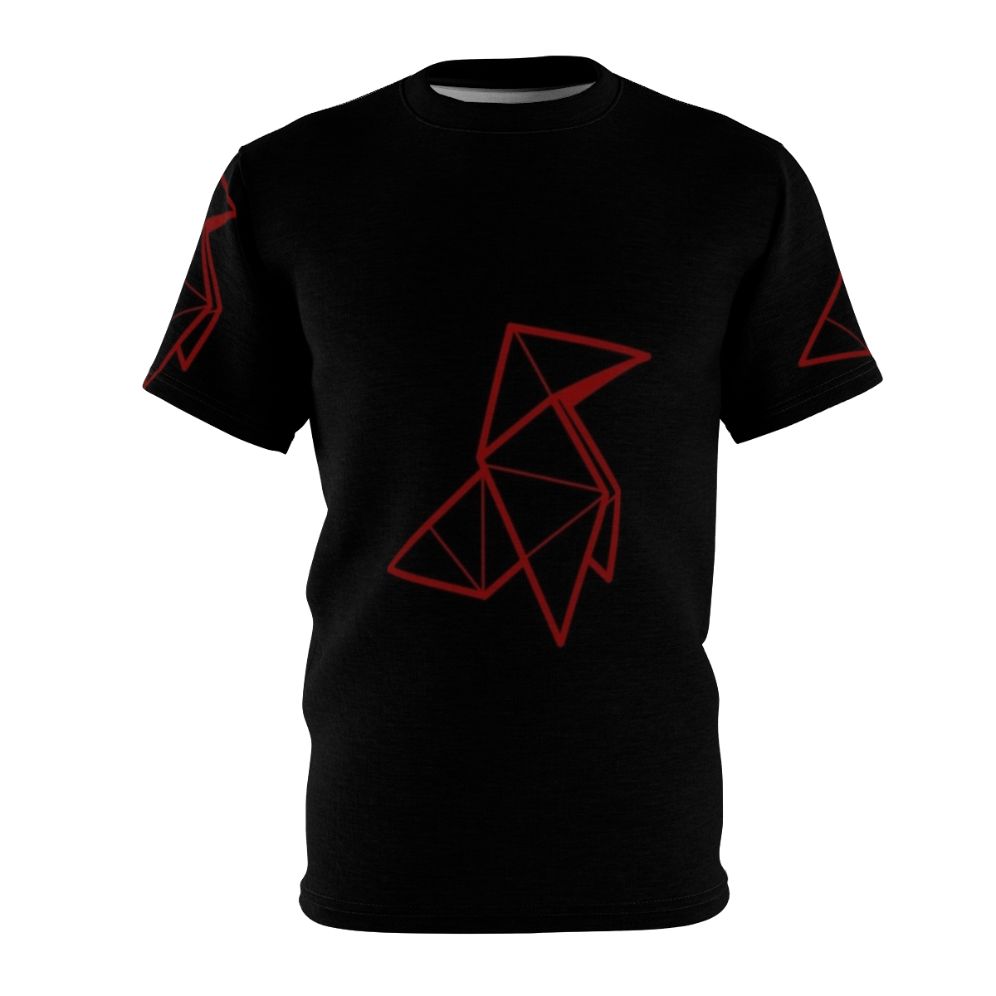 Stylish red graphic t-shirt featuring an origami crane design for fans of the TV series Money Heist