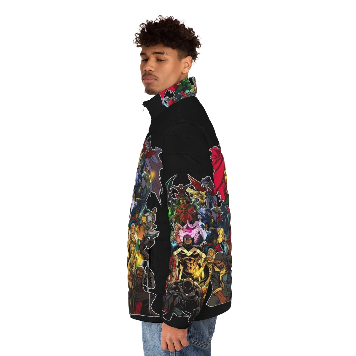 Puffer jacket featuring heroes of color and afrocentric designs - men side left