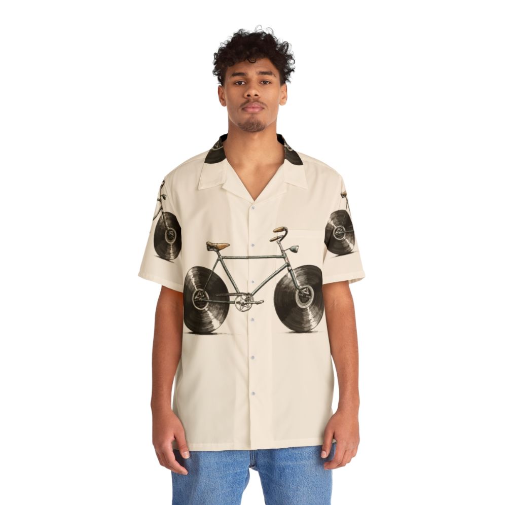 Velophone Hawaiian Shirt with Music and Bike Motifs - People Front