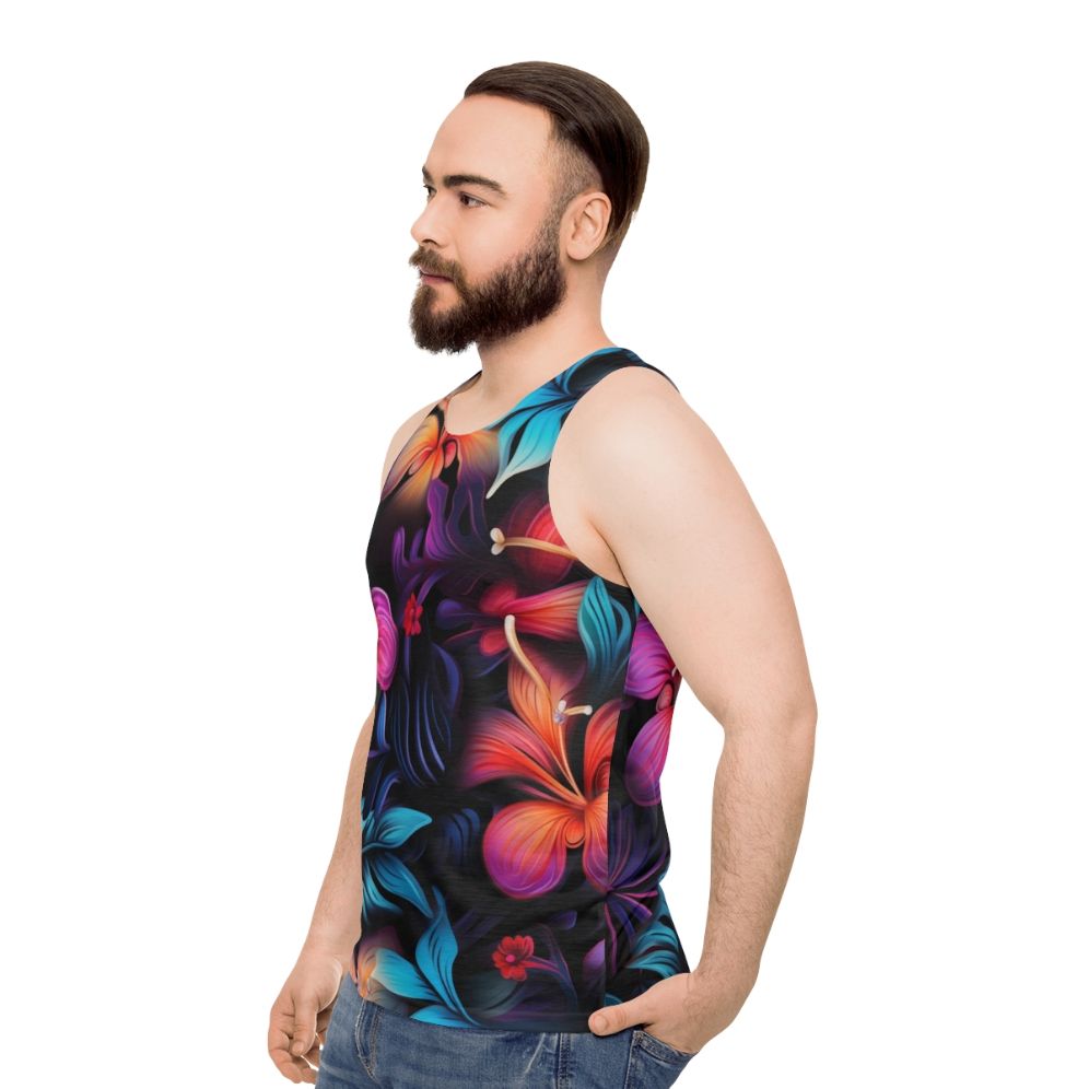 Dark Hawaiian pattern unisex tank top - men side