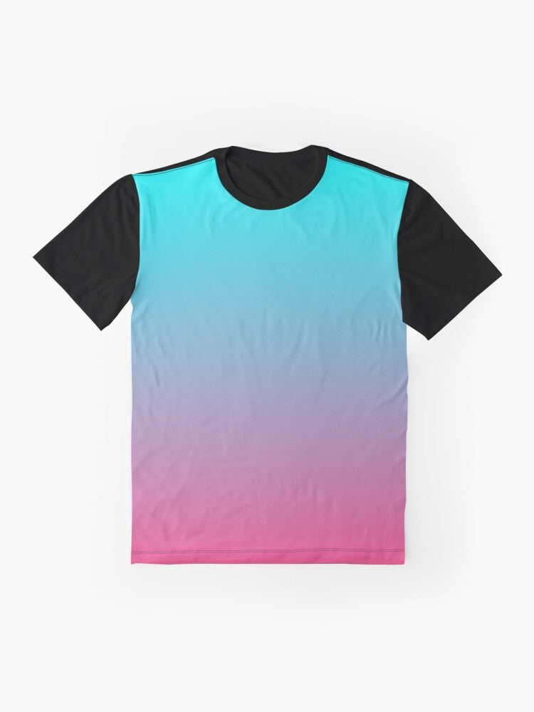 Gradient pink and aqua graphic t-shirt with a pastel aesthetic design - Flat lay