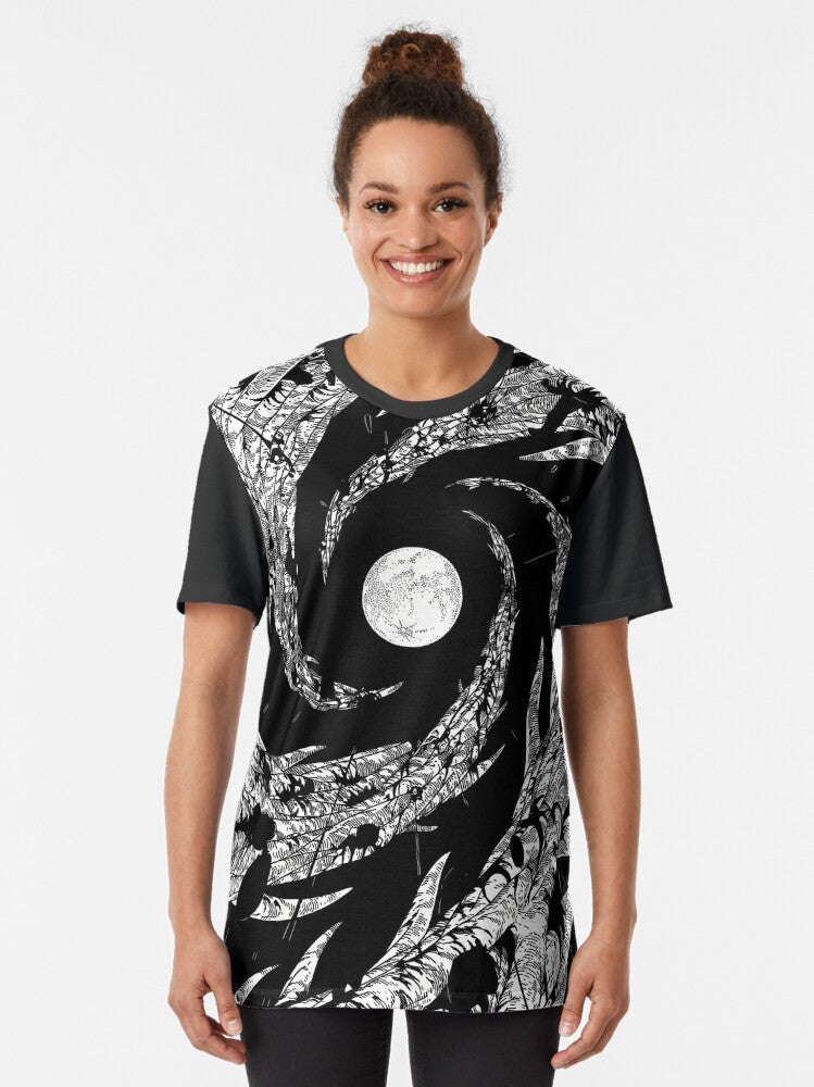 Dark Moon and Nature Graphic T-Shirt with Anime and Manga Inspired Designs - Women