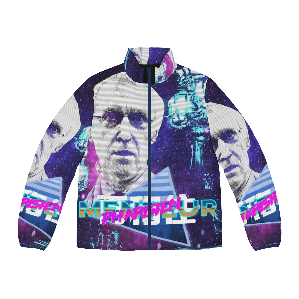 Vaporwave-inspired puffer jacket featuring the Henry De Lesquen design