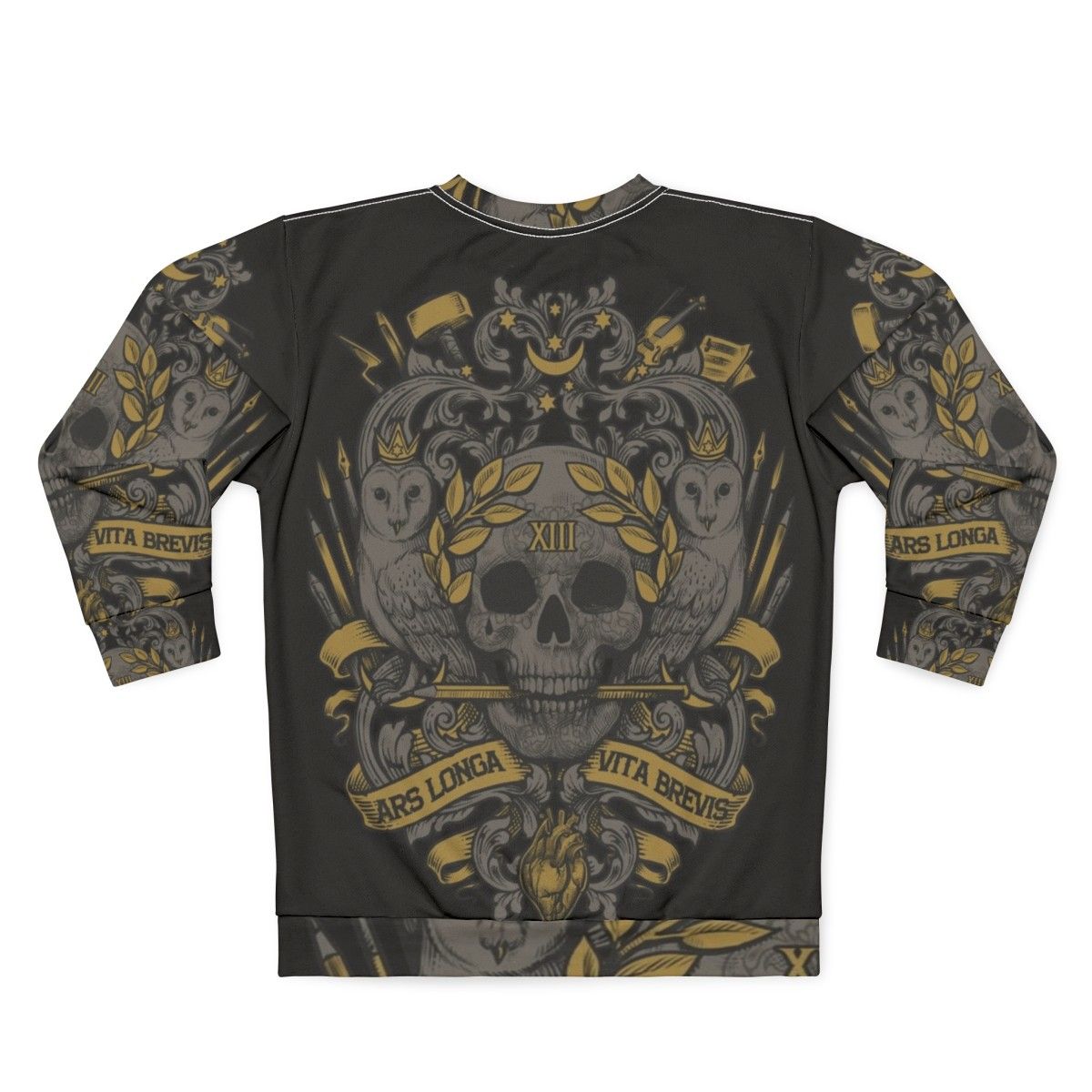 Ars Longa Vita Brevis Artists Sweatshirt with Heraldic Skull Motif - Back