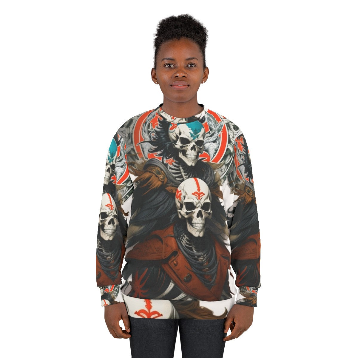 Dark fantasy skeleton warrior design on a sweatshirt - women