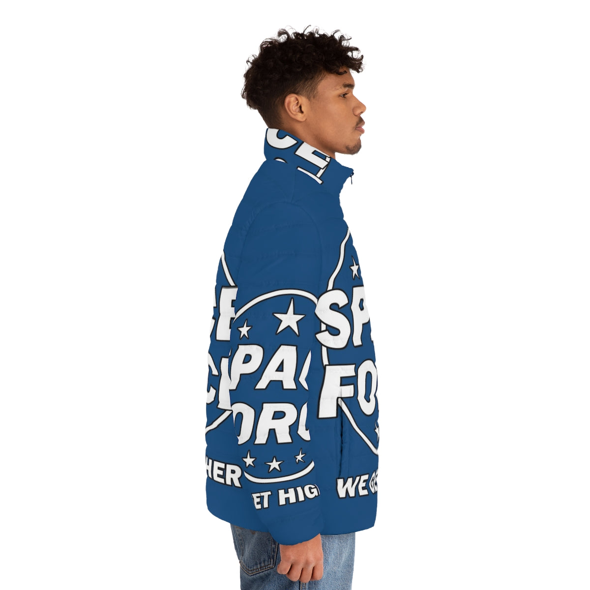 Space Force Puffer Jacket with Astronaut and Moon Graphic - men side right