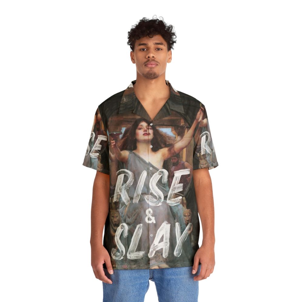 "Rise and Slay" motivational Hawaiian shirt for women - People Front