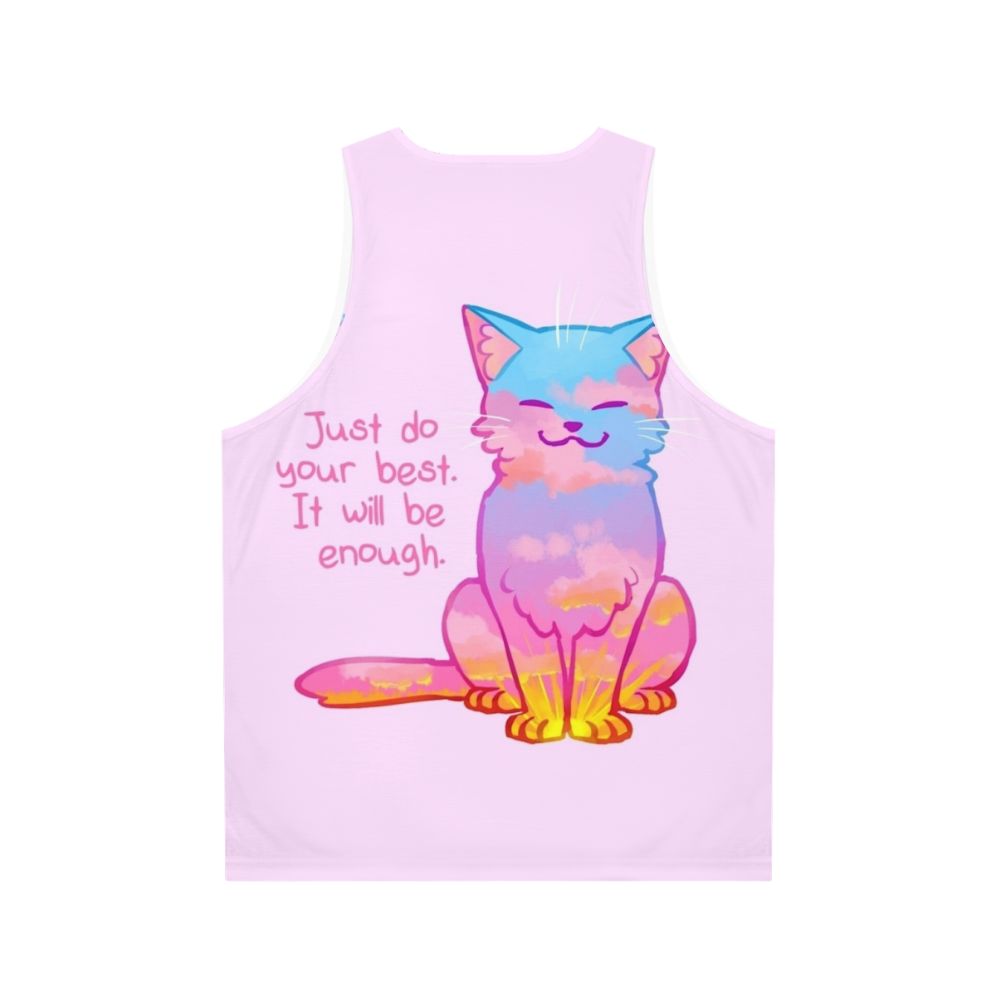 Sunset cat graphic on a unisex tank top with an inspirational affirmation - Back