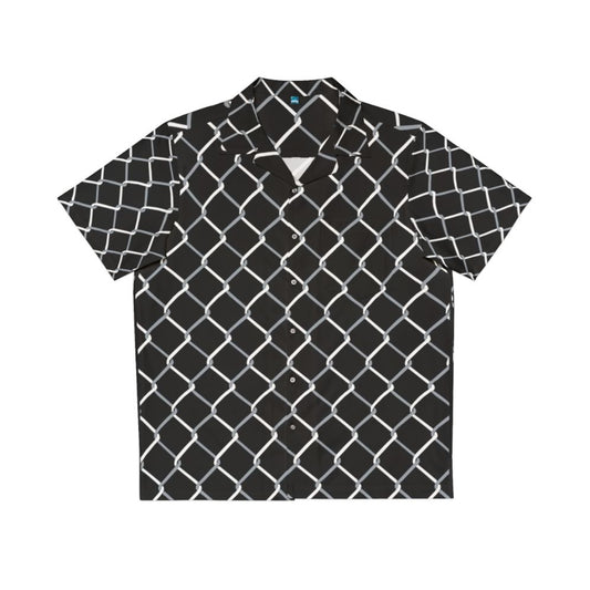 Stylish chain link patterned black and white Hawaiian shirt