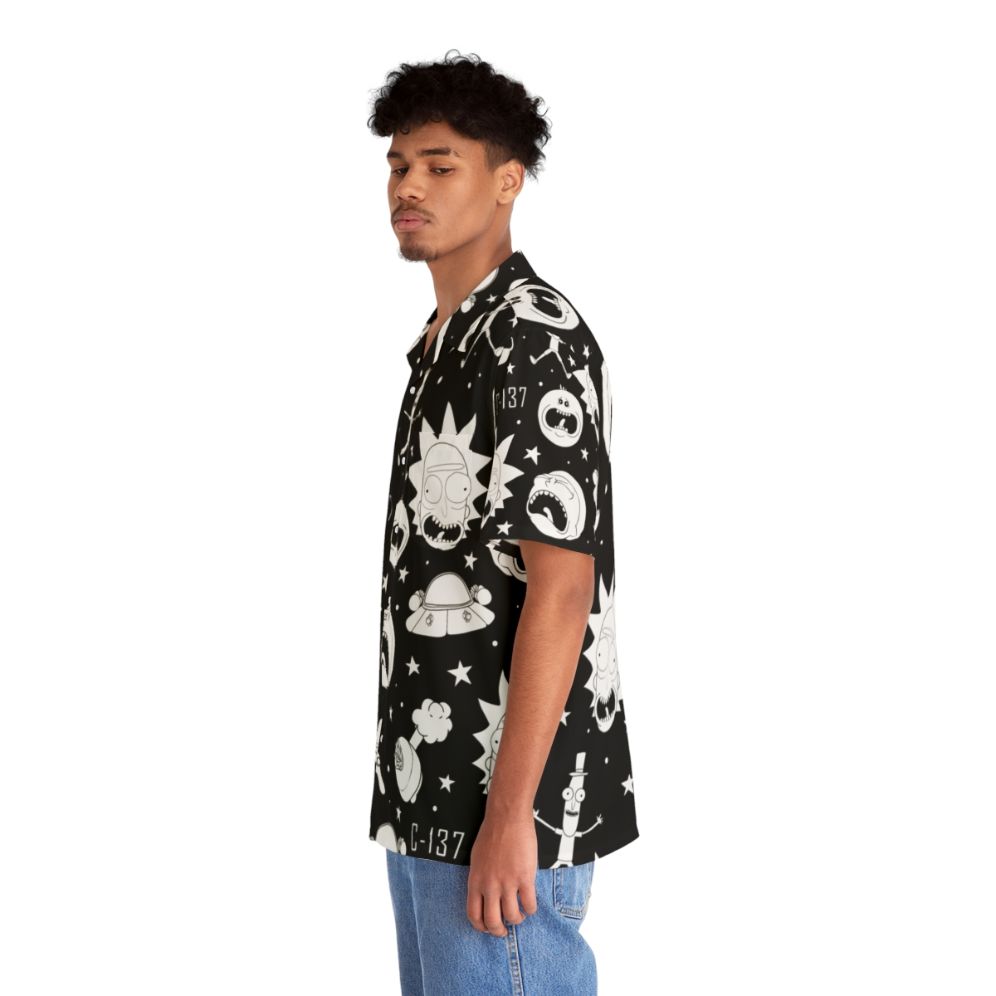 Rick and Morty Black and White Pattern Hawaiian Shirt - People Left