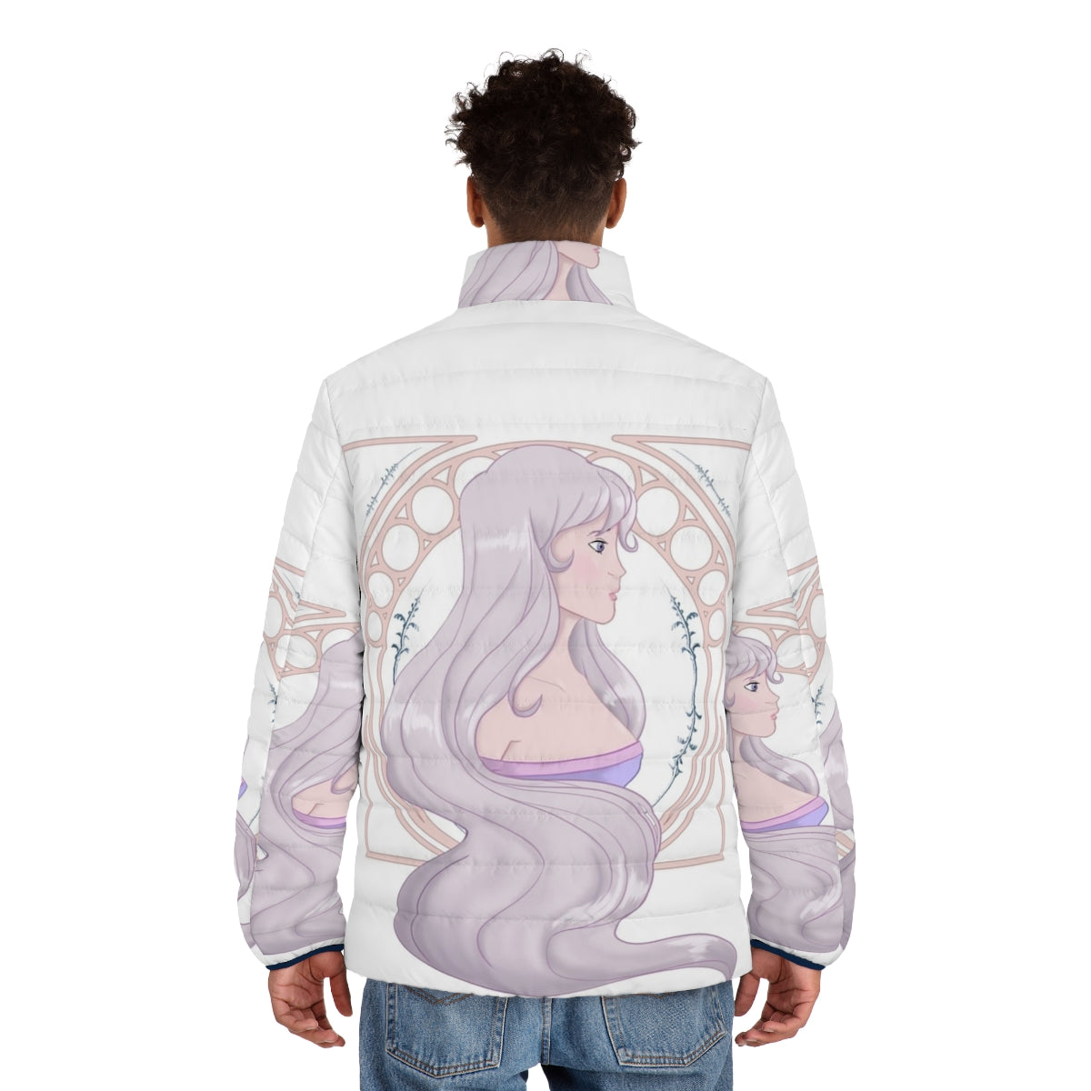 Lady Amalthea white unicorn puffer jacket from the film The Last Unicorn - men back