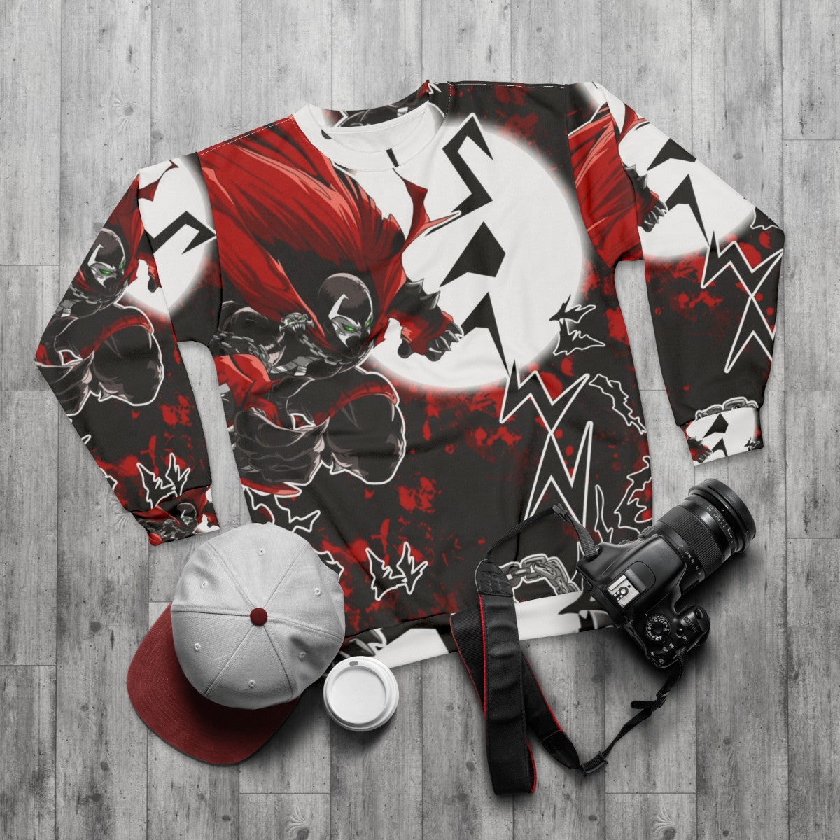 Spawn inspired graphic print pullover sweatshirt - flat lay