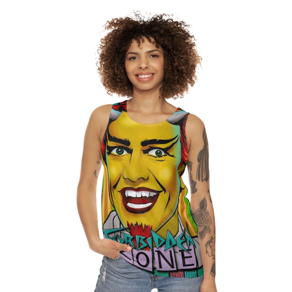 Unisex tank top with Forbidden Zone pop culture fanart design - women