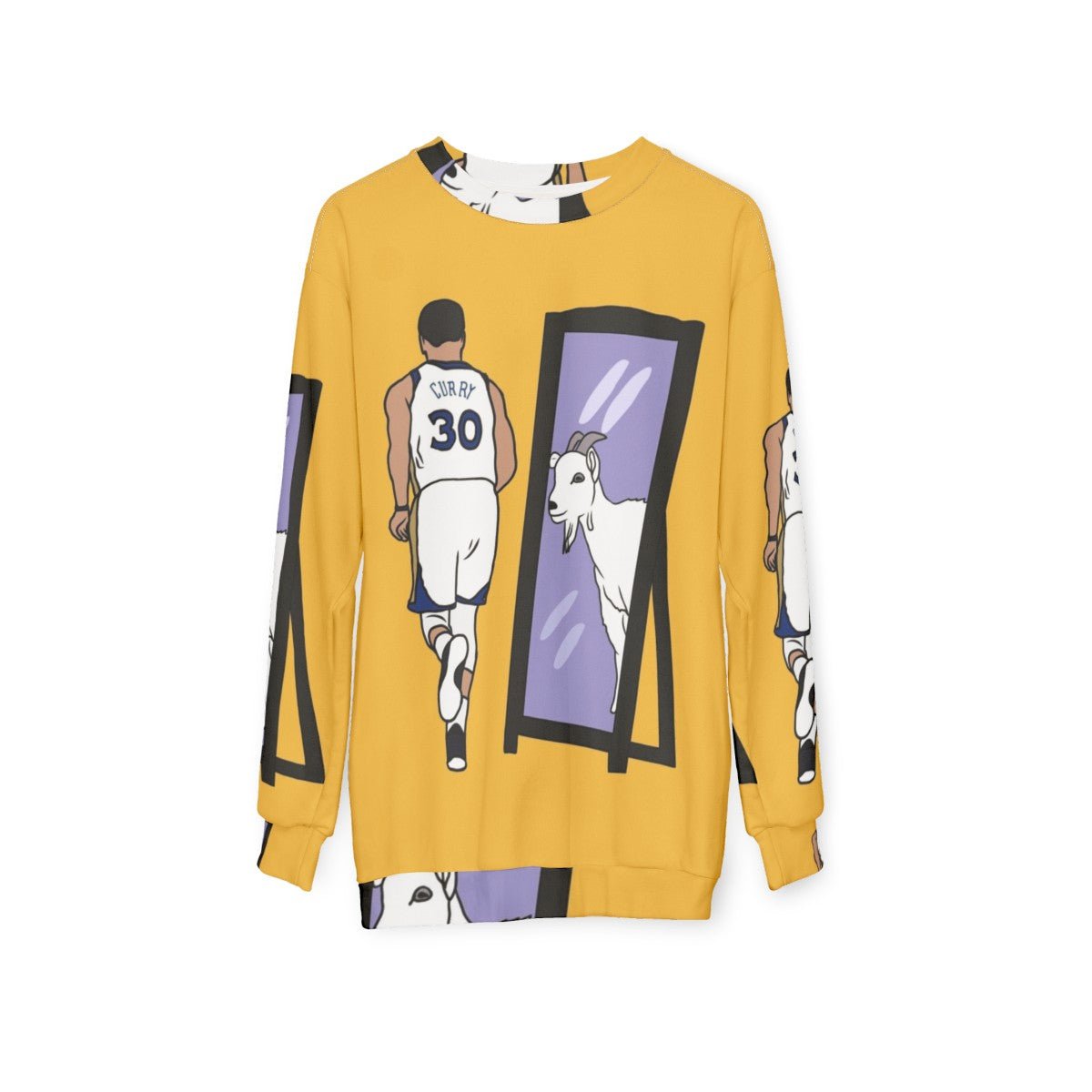 Steph Curry "GOAT" Sweatshirt featuring three-point shooting and Golden State Warriors graphics - hanging