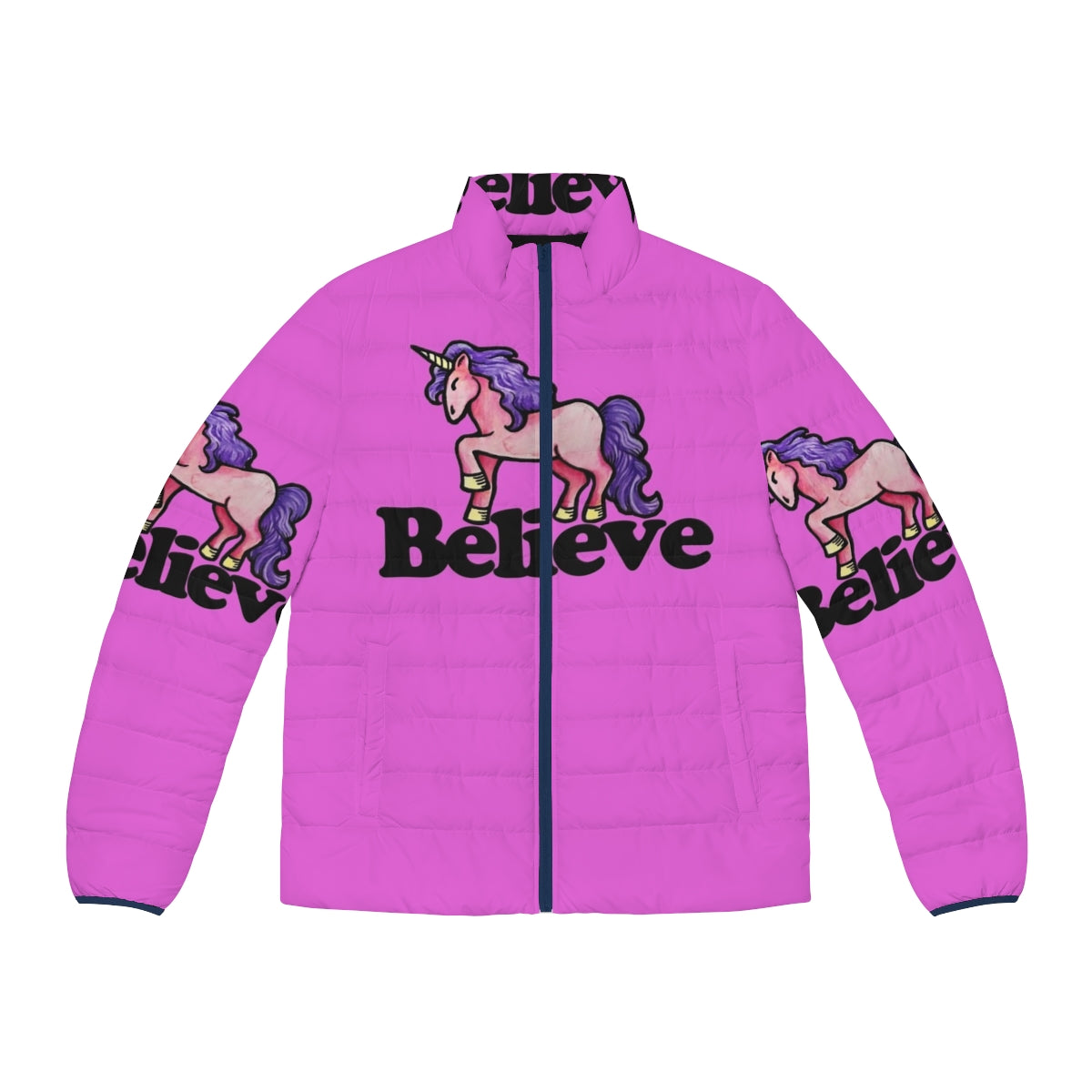 Believe In Unicorns Puffer Jacket with a cute unicorn design