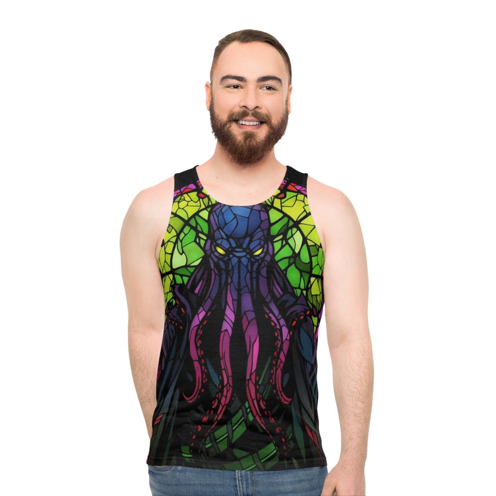 Unisex tank top featuring a fantasy horror inspired design of a Mindflayer - men