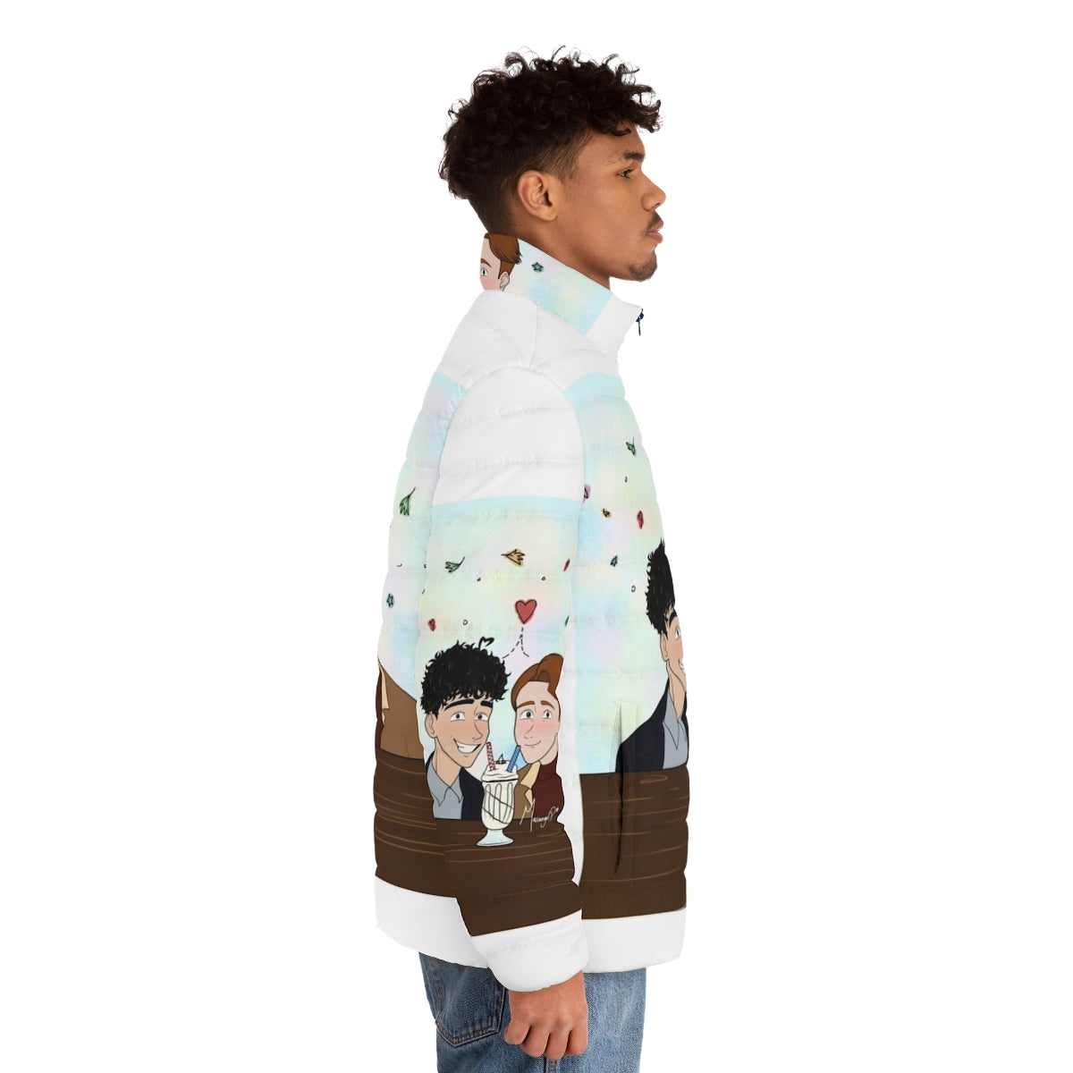 Heartstopper inspired puffer jacket with fan art design - men side right