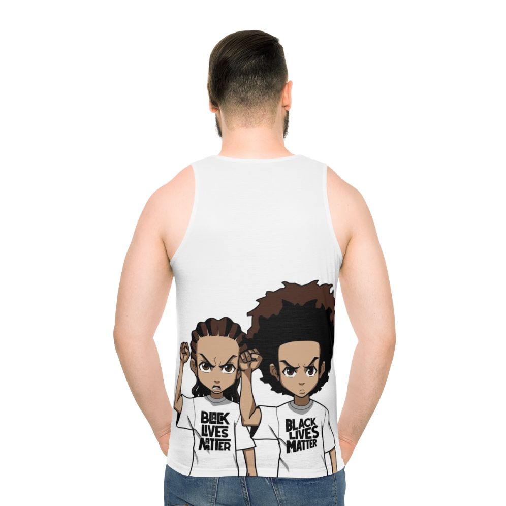 Riley and Huey Freeman Protesting Black Power Fist Unisex Tank Top - men back