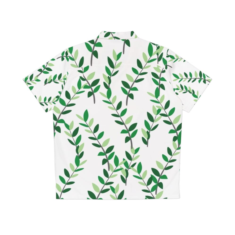 Zz plant leaves foliage pattern on a Hawaiian shirt - Back