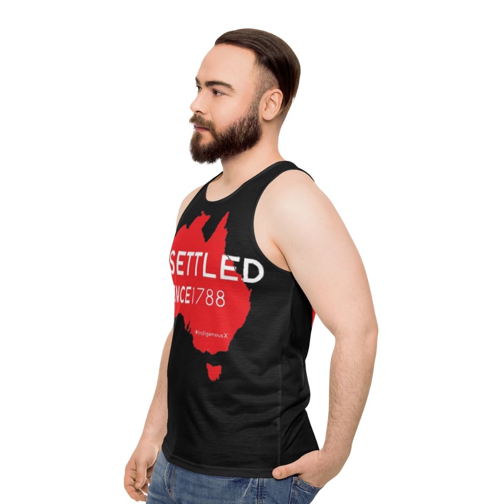 Unsettled Since 1788 Unisex Red Tank Top - men side