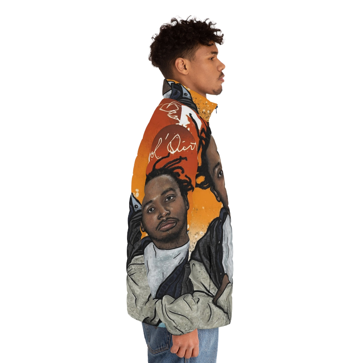 ODB Graffiti 1 Puffer Jacket featuring a portrait of the legendary rapper Ol' Dirty Bastard - men side right