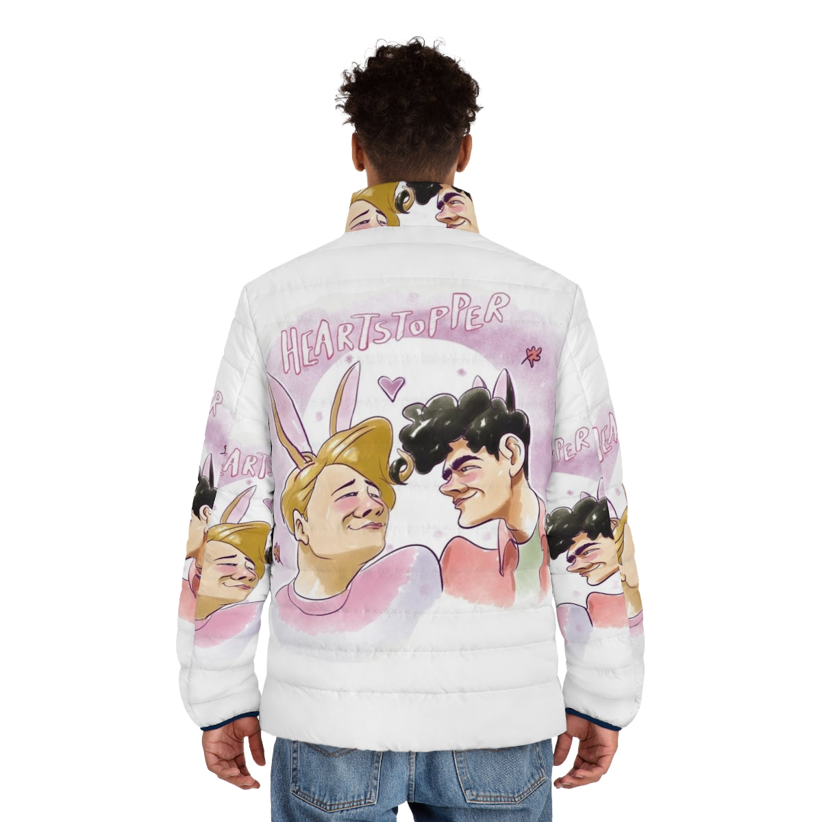 Heartstopper Netflix Puffer Jacket featuring characters from the show - men back