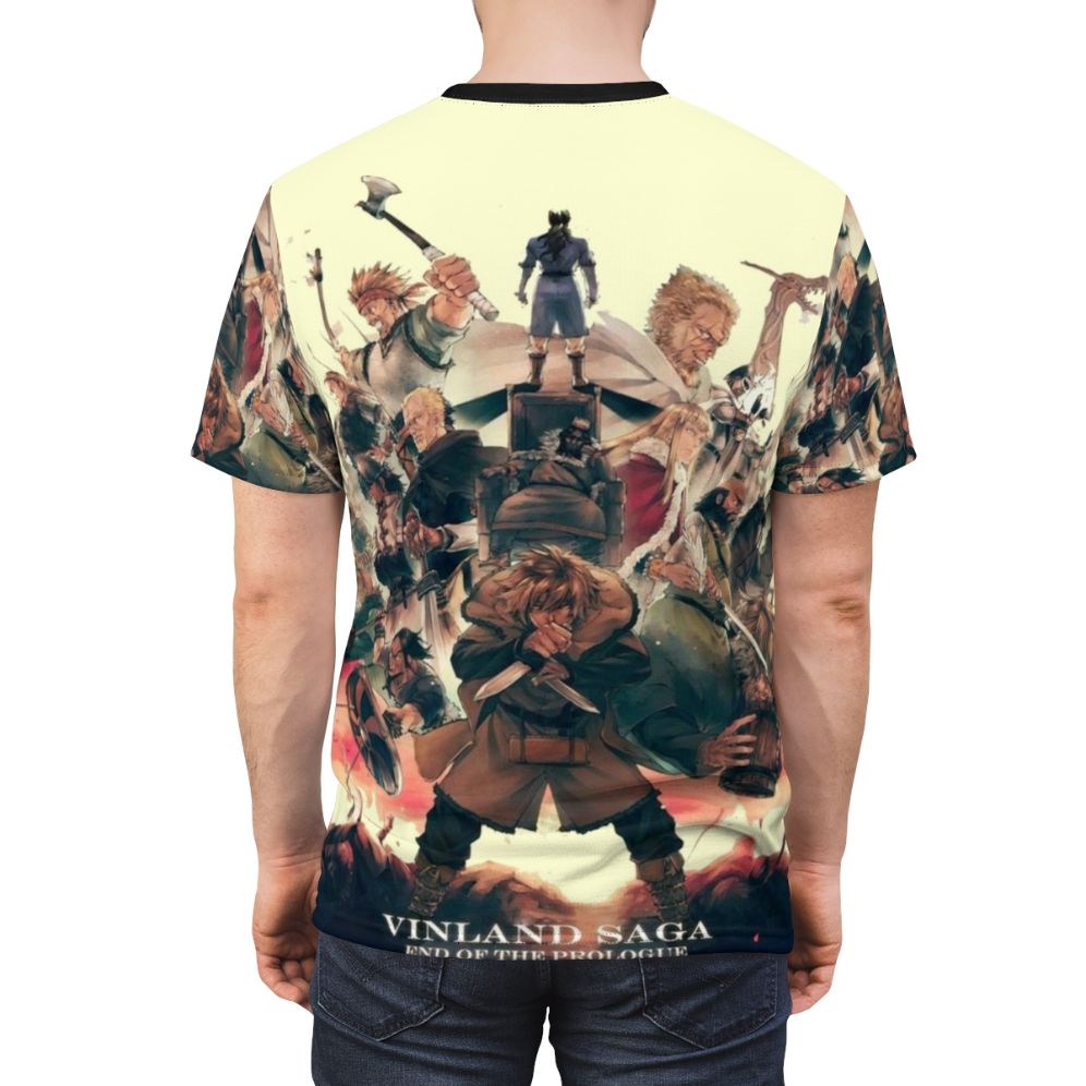 Vintage-style t-shirt design featuring characters from the Vinland Saga anime series - men back