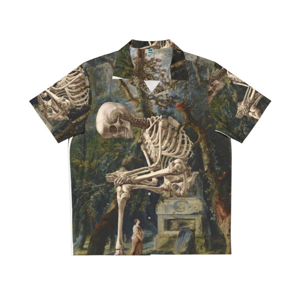 Surreal Hawaiian shirt with skull and skeleton collage