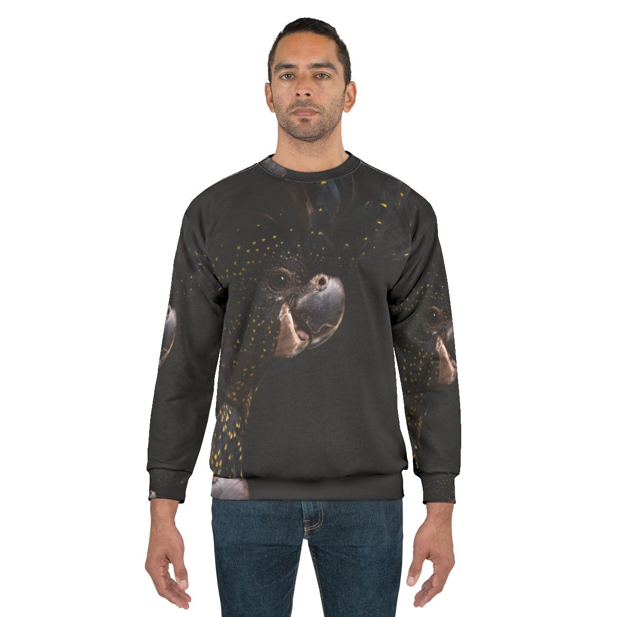 Red tailed black cockatoo bird on a sweatshirt - men