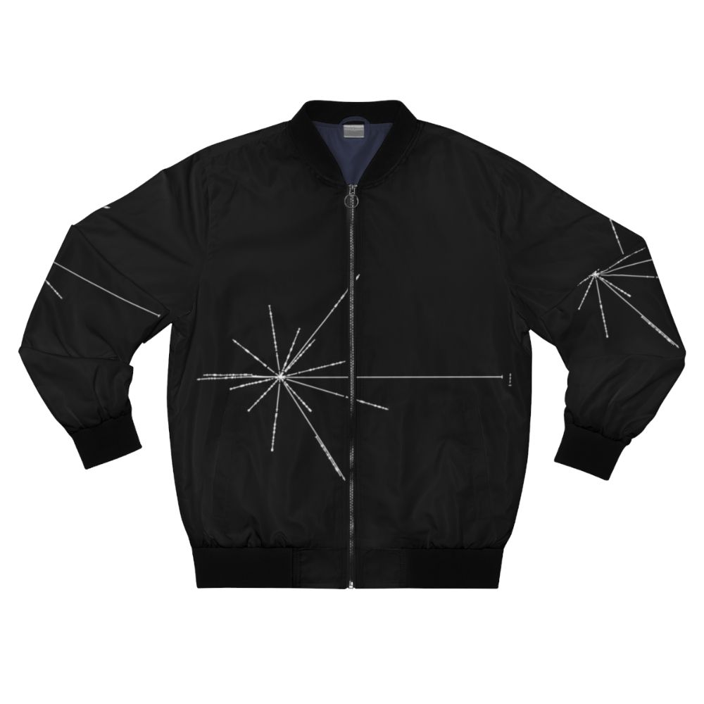 Pioneer pulsar map bomber jacket featuring the iconic spacecraft and cosmic design elements