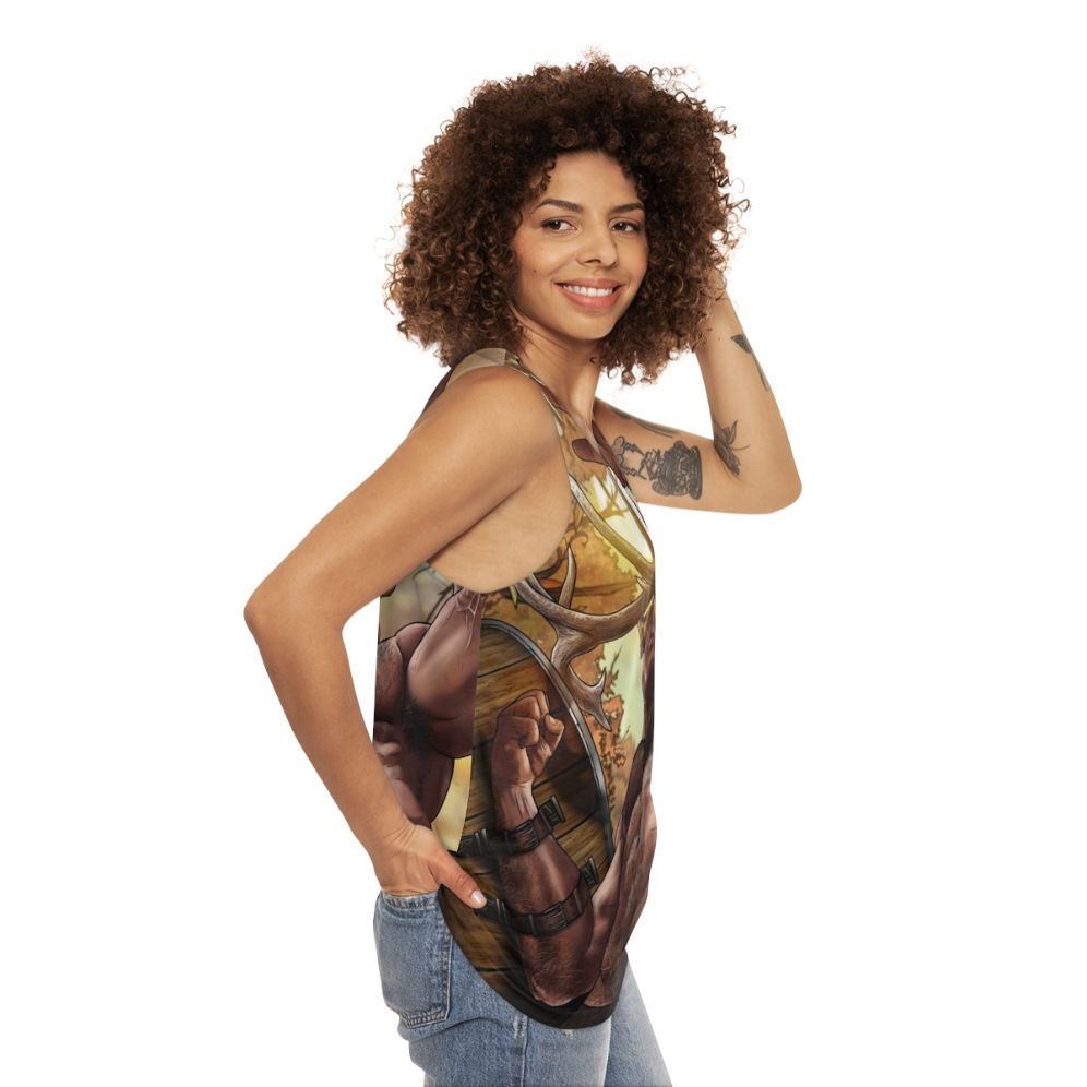 Unisex Shaman Tank Top with Fantasy Art Design - women side