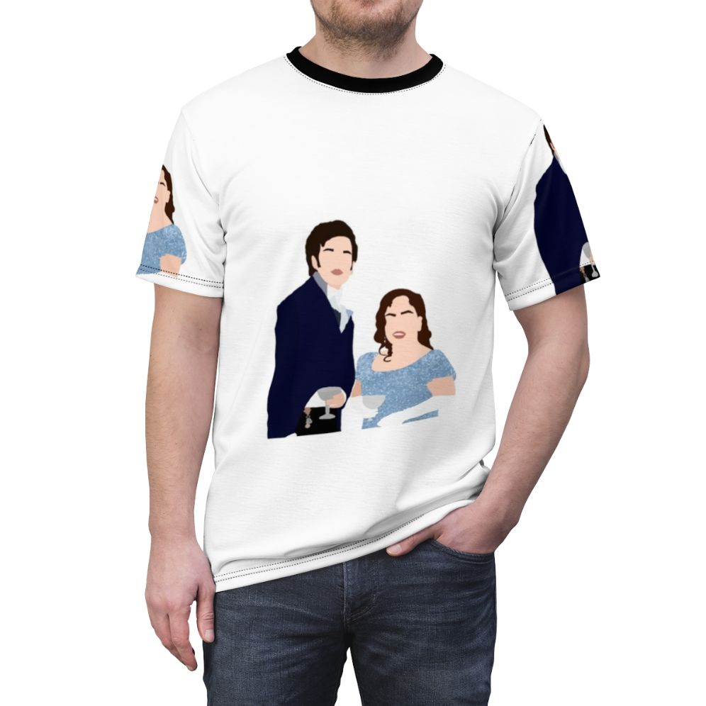 Bridgerton-inspired AOP t-shirt featuring Penelope Featherington and Colin Bridgerton smiling - men front