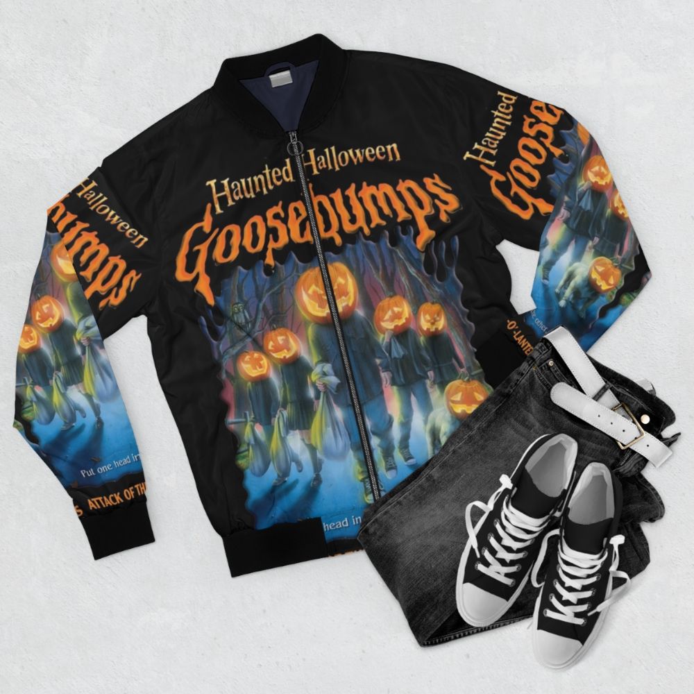 Haunted Halloween Goosebumps-themed bomber jacket - Flat lay