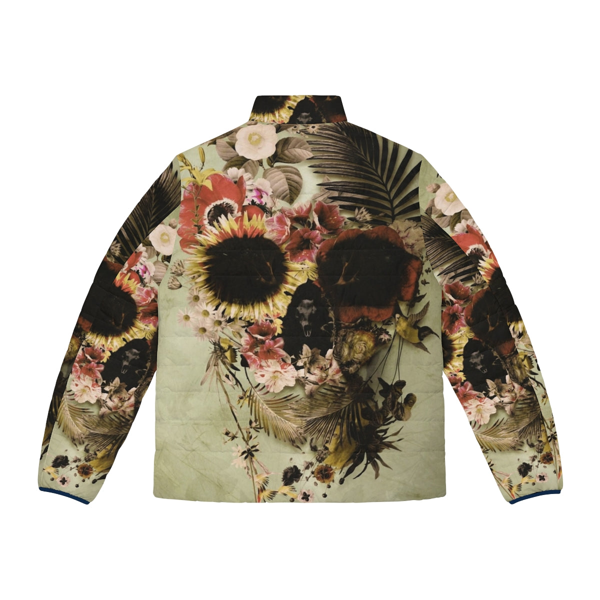 Garden Skull Light Puffer Jacket featuring floral skull art design - Back