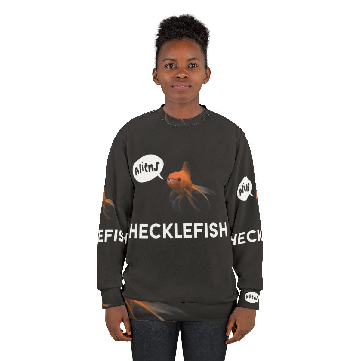 Hecklefish Graphic Sweatshirt featuring underwater mysteries and conspiracies - women