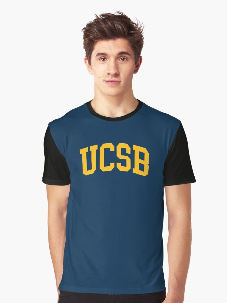 UCSB - Santa Barbara Gauchos Graphic T-Shirt with a curved font design in yellow and navy colors - Men