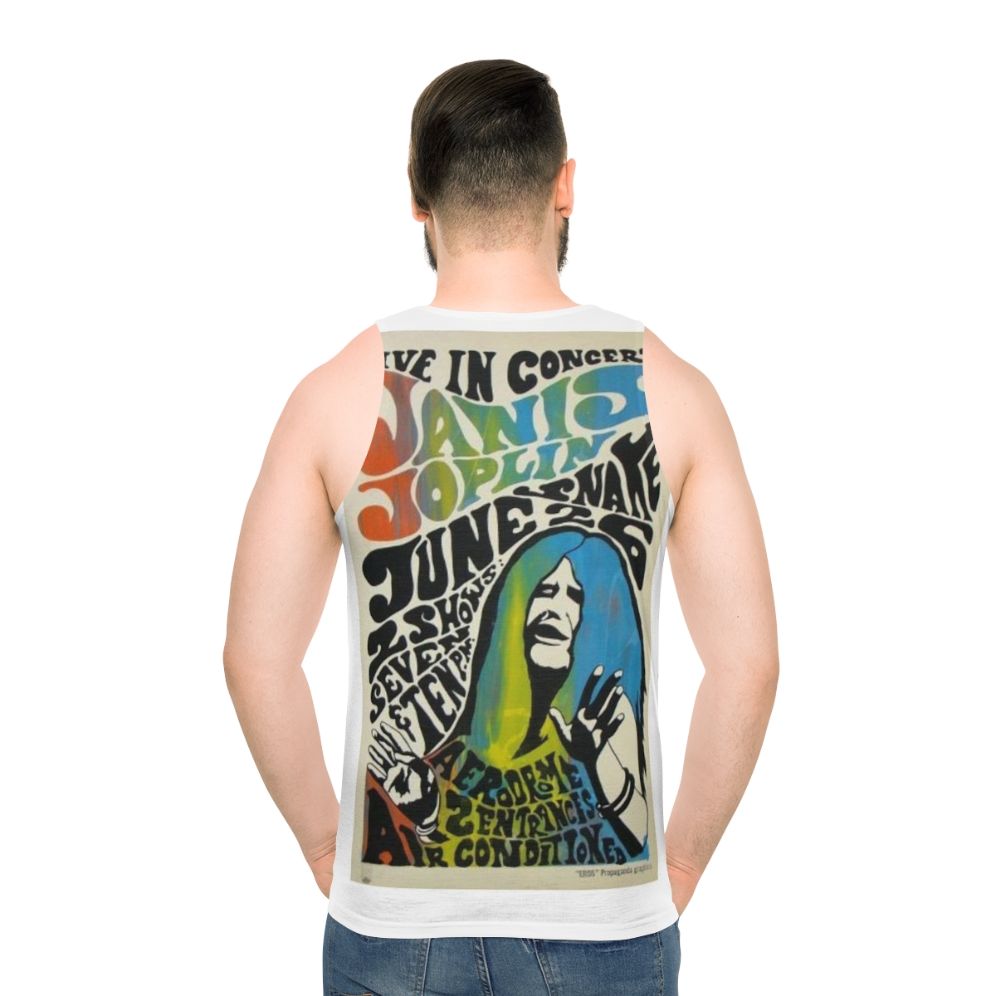 Janis Joplin concert poster design on a unisex tank top - men back