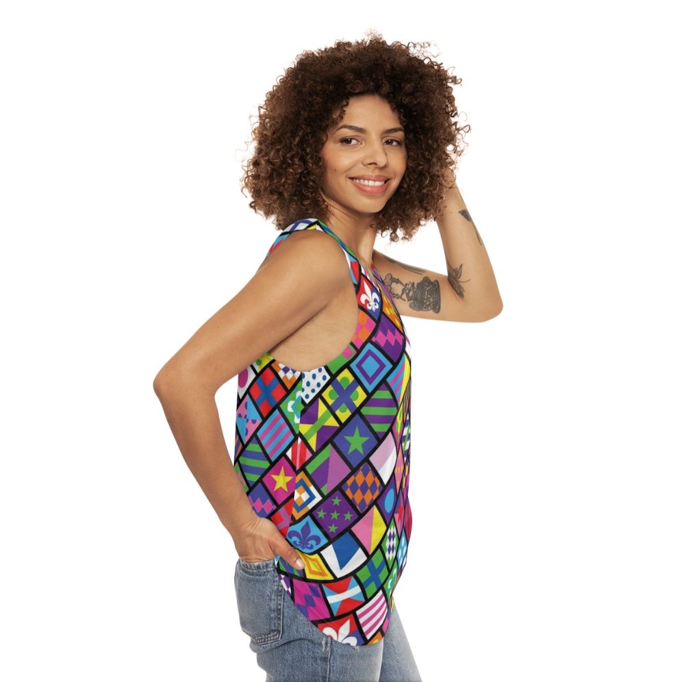 Colorful horse racing unisex tank top with jockey silks design - women side