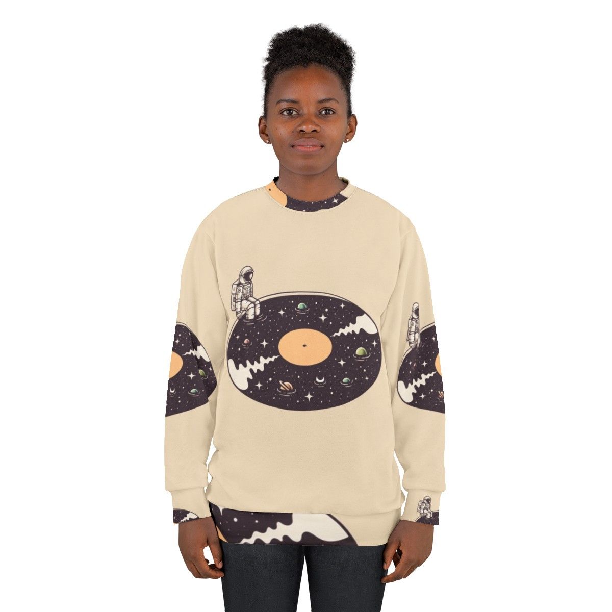 Cosmic Sound Sweatshirt with Astronaut and Space Themed Design - women