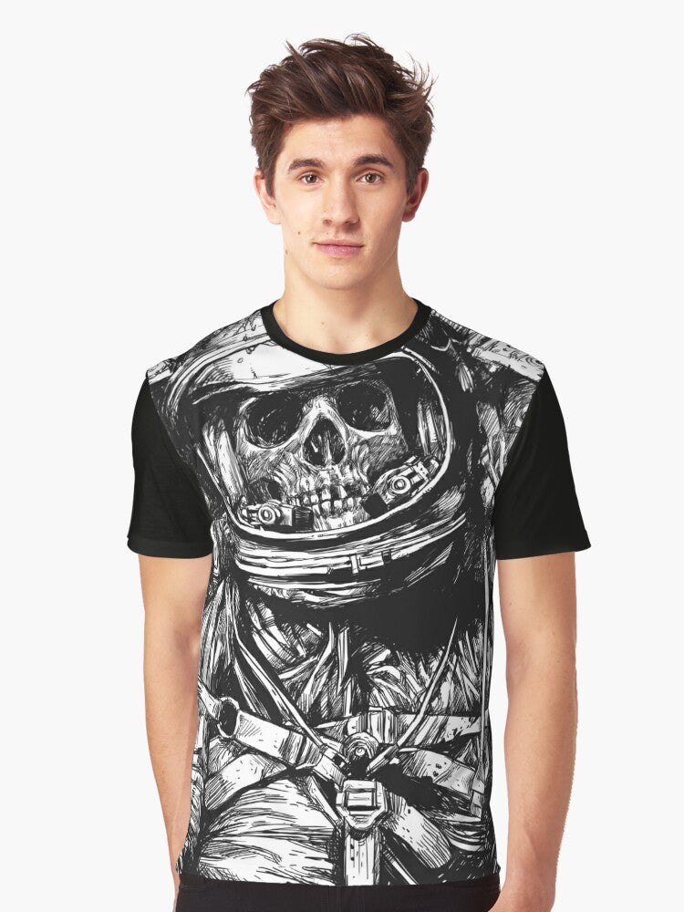 Haunting dead astronaut graphic t-shirt design with space, horror, and sci-fi elements - Men