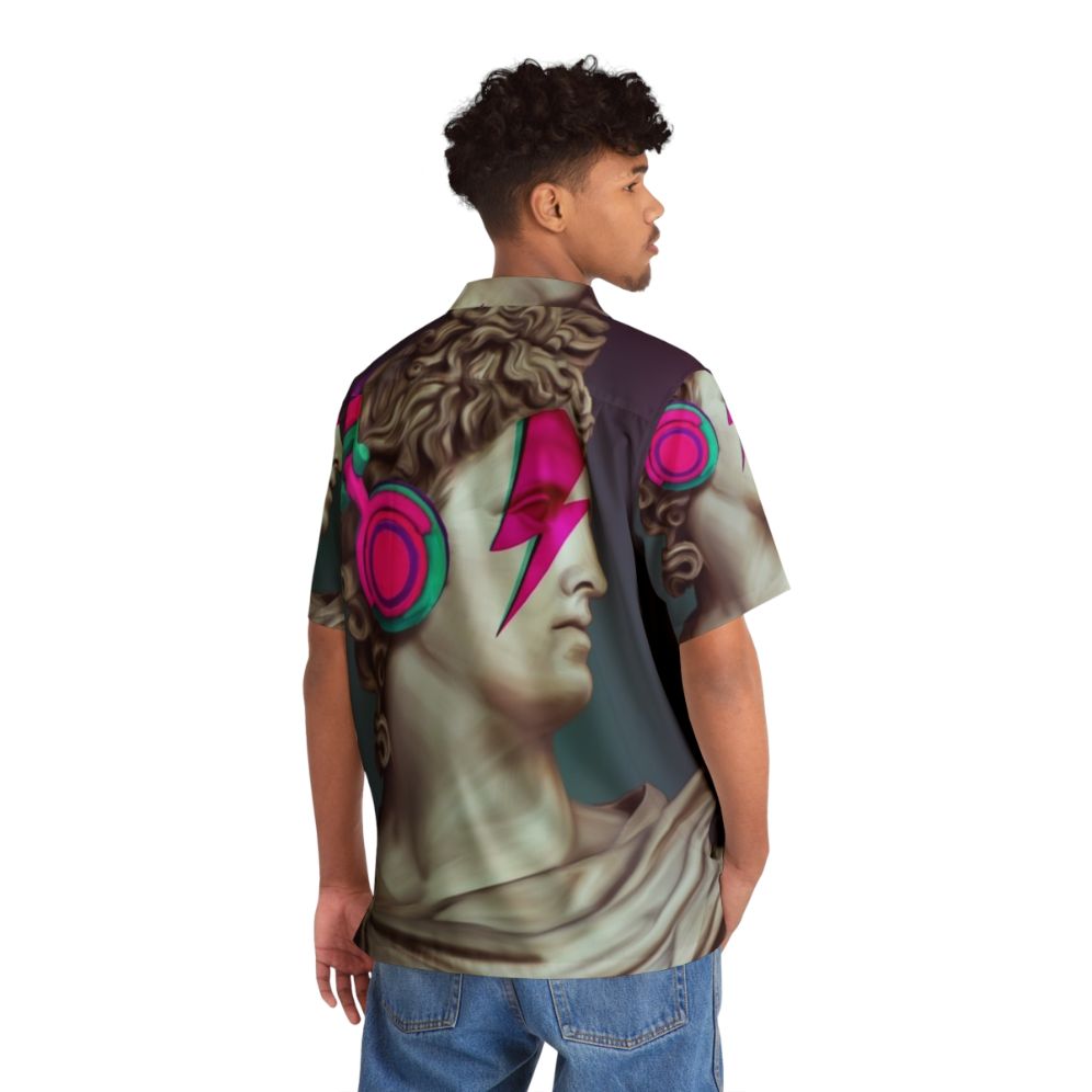 Apollo Bowie Hawaiian Shirt with Mythological and Music Inspired Design - Flat lay