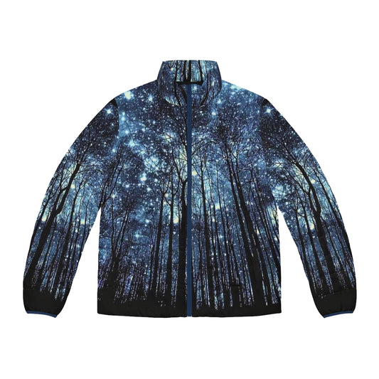 A puffer jacket with a cosmic star pattern design