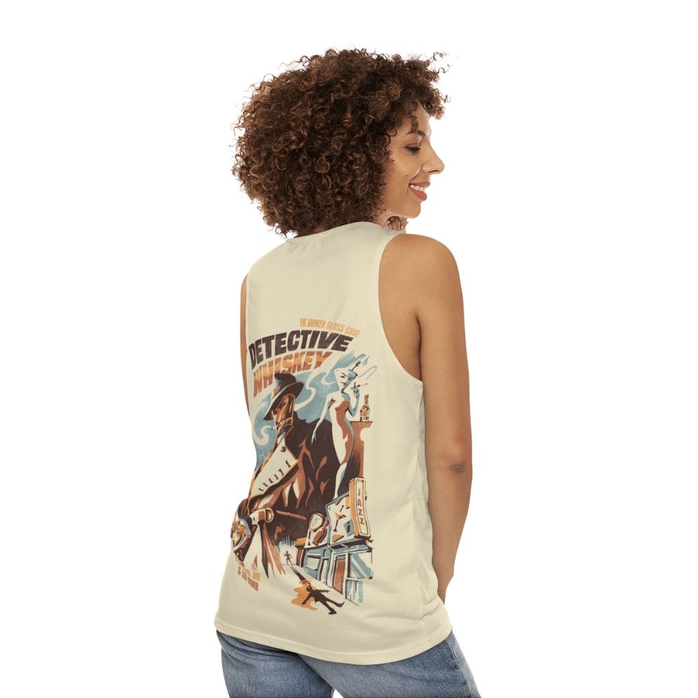 Unisex tank top with detective and whiskey design - women back