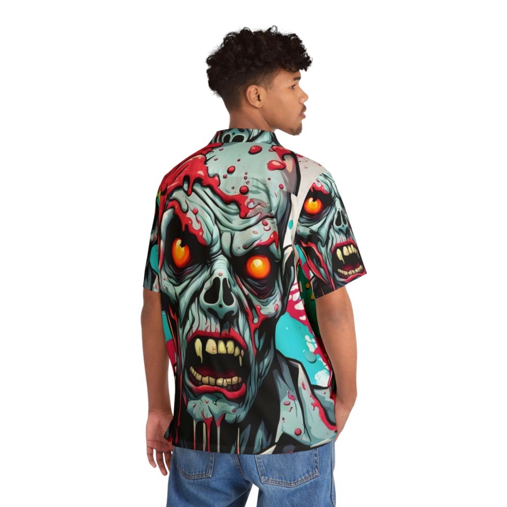 Chaotic Zombie Hawaiian Shirt featuring a colorful paint drip zombie design - People Back