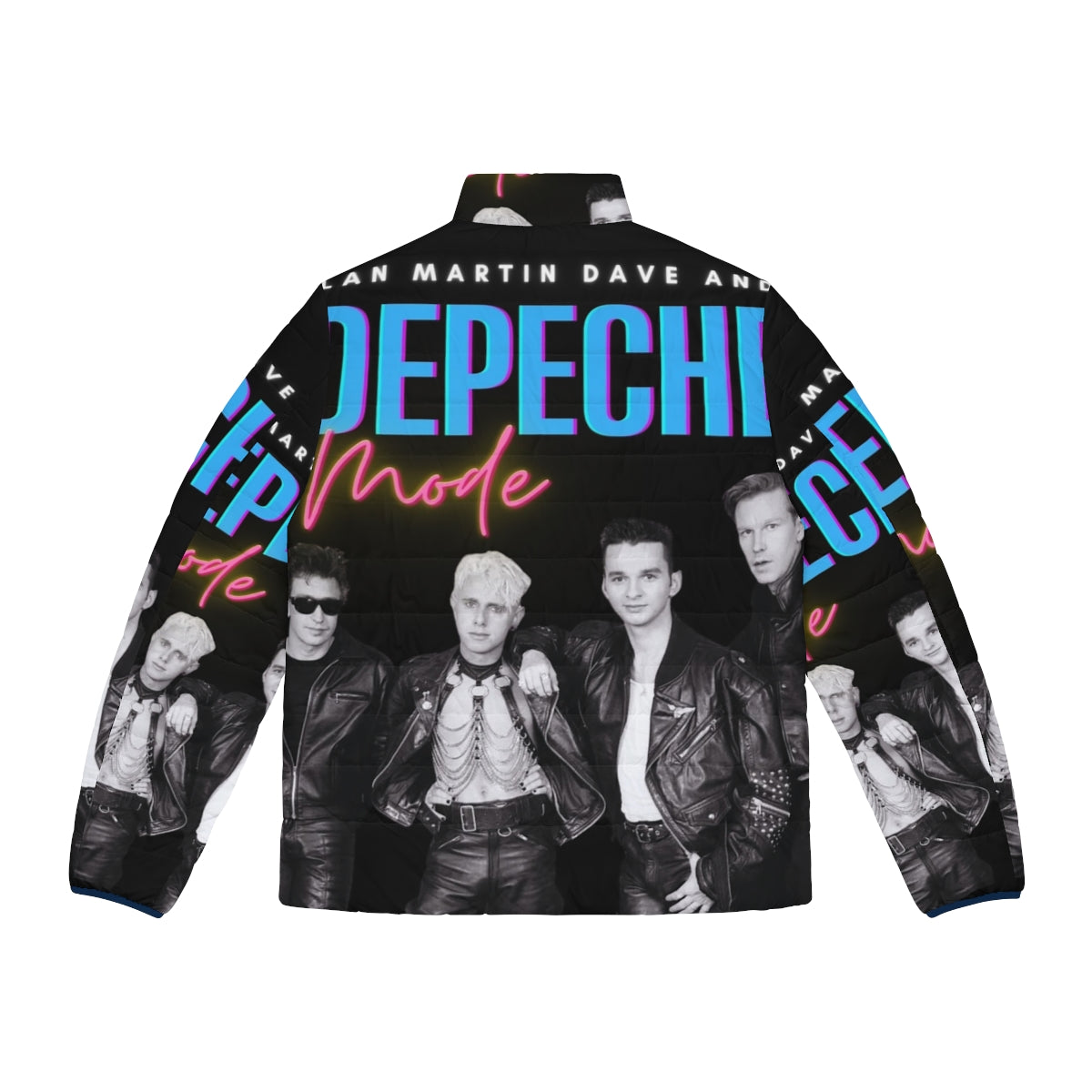 Depeche Mode inspired black puffer jacket with 80s synth-pop design - Back