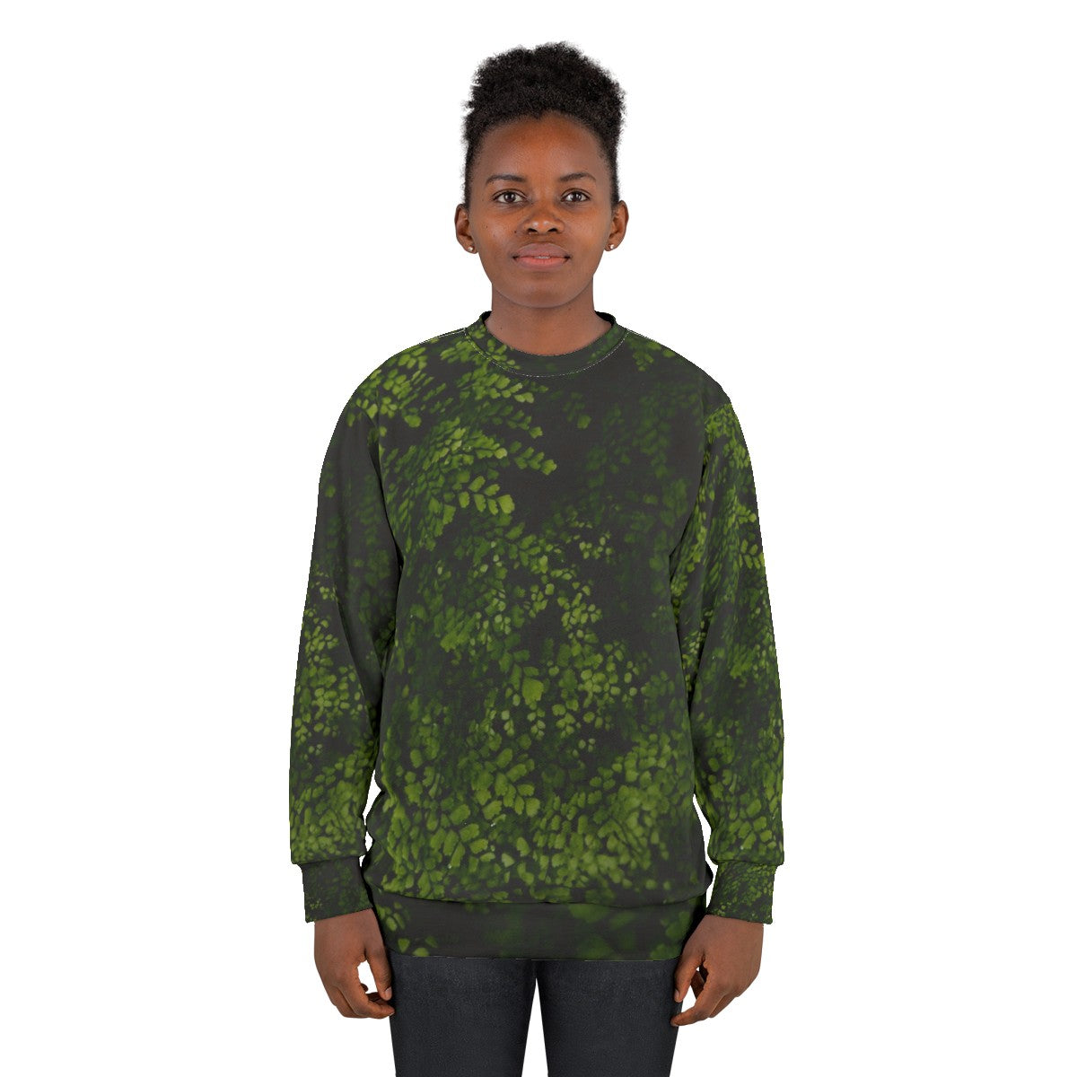 Small tropical leaves sweatshirt with green and botanical design - women